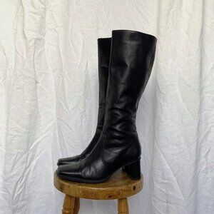 vintage retro block heel and square toe knee high boots